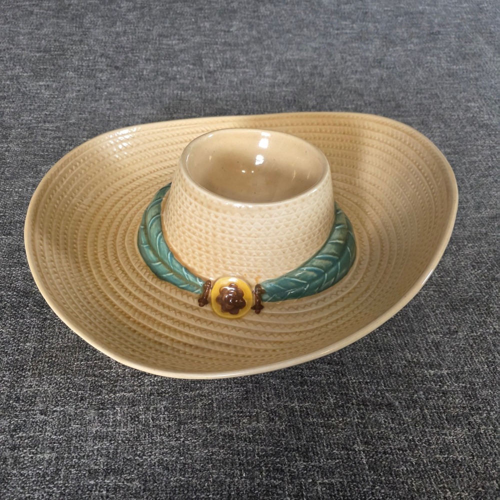 Vintage Ceramic Cowboy Hat Sombrero Chip and Dip Serving Bowl Western 13 inch